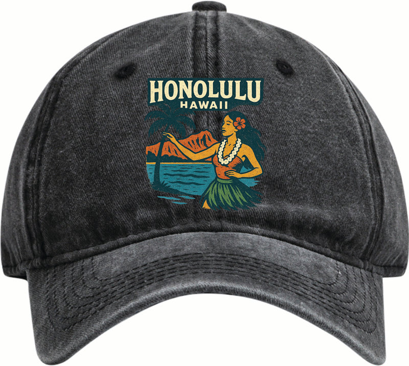 Honolulu Hawaii Vintage Design Black Dad Hat – Unisex Soft Baseball Cap Black