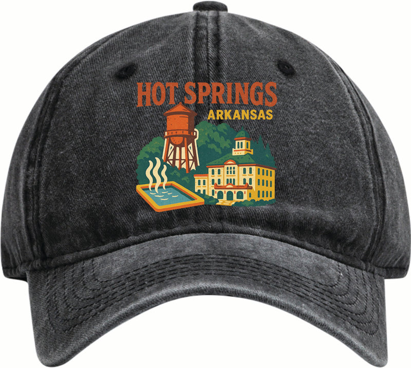 Hot Springs Arkansas Vintage Design Black Dad Hat – Unisex Soft Baseball Cap Black