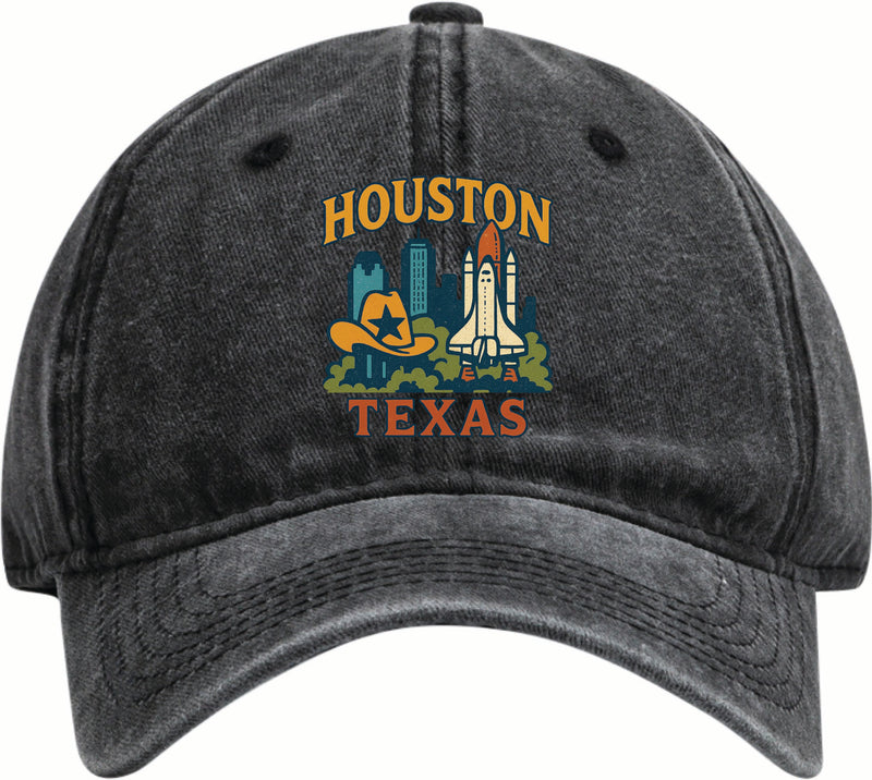Houston Texas Vintage Design Black Dad Hat – Unisex Soft Baseball Cap Black