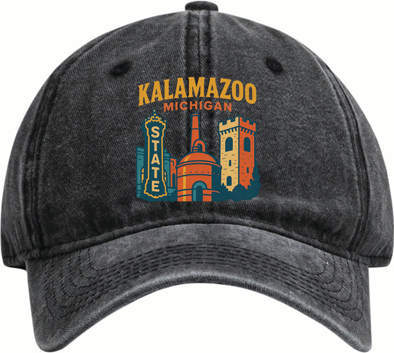 Kalamazoo Michigan Vintage Design Black Dad Hat – Unisex Soft Baseball Cap Black
