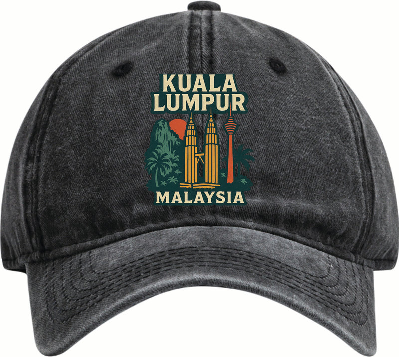 Kuala Lumpur Malaysia Vintage Design Black Dad Hat – Unisex Soft Baseball Cap Black