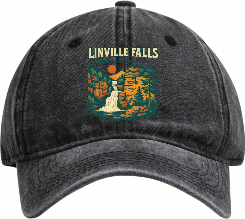 Linville Falls North Carolina Vintage Design Black Dad Hat – Unisex Soft Baseball Cap Black