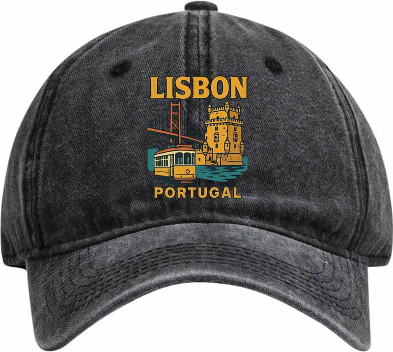 Lisbon Portugal Vintage Design Black Dad Hat – Unisex Soft Baseball Cap Black