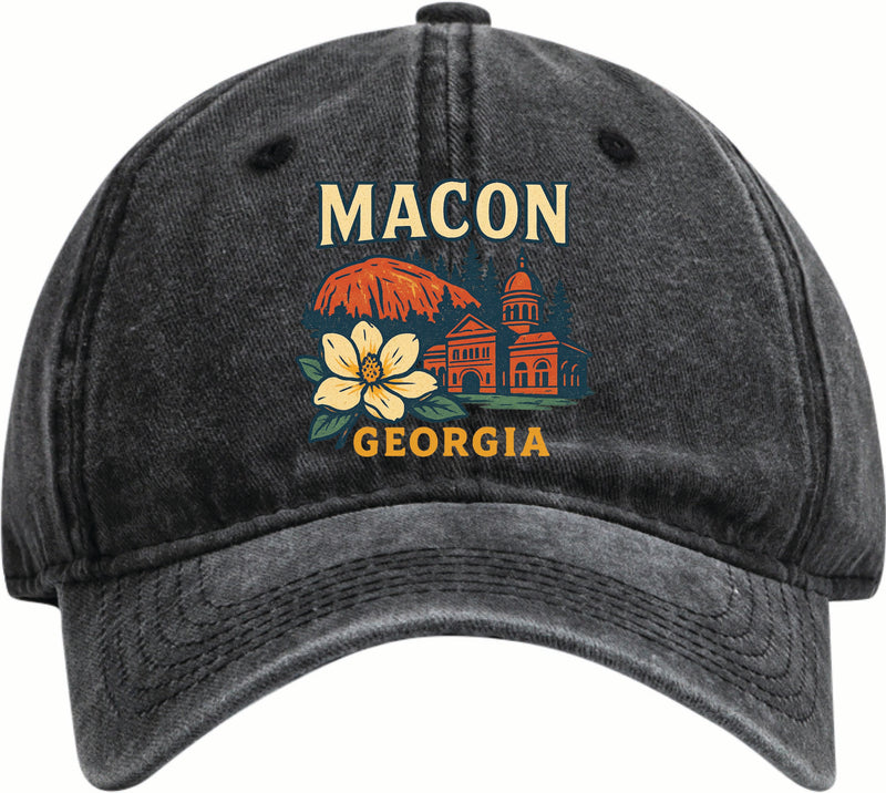 Macon Georgia Vintage Design Black Dad Hat – Unisex Soft Baseball Cap Black
