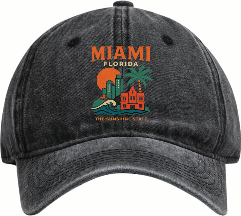 Miami Florida Vintage Design Black Dad Hat – Unisex Soft Baseball Cap Black