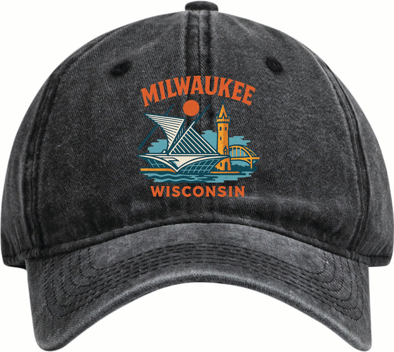 Milwaukee Wisconsin Vintage Design Black Dad Hat – Unisex Soft Baseball Cap Black