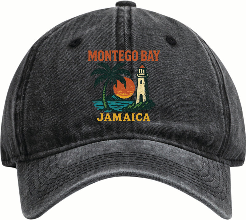 Montego Bay Jamaica Vintage Design Black Dad Hat – Unisex Soft Baseball Cap Black