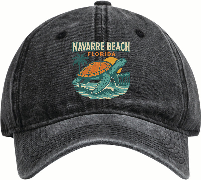 Navarre Beach Florida Vintage Design Black Dad Hat – Unisex Soft Baseball Cap Black
