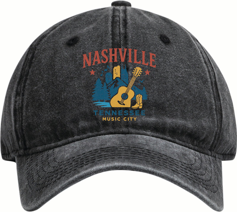 Nashville Tennessee Vintage Design Black Dad Hat – Unisex Soft Baseball Cap Black