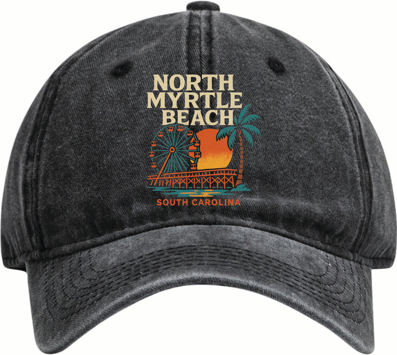 North Myrtle Beach South Carolina Vintage Design Black Dad Hat – Unisex Soft Baseball Cap Black