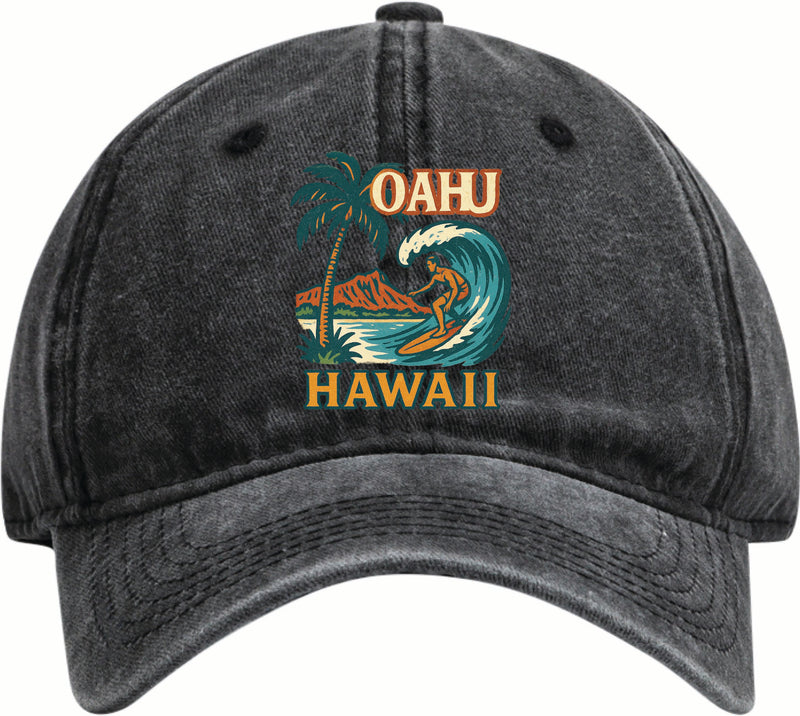 Oahu Hawaii Vintage Design Black Dad Hat – Unisex Soft Baseball Cap Black