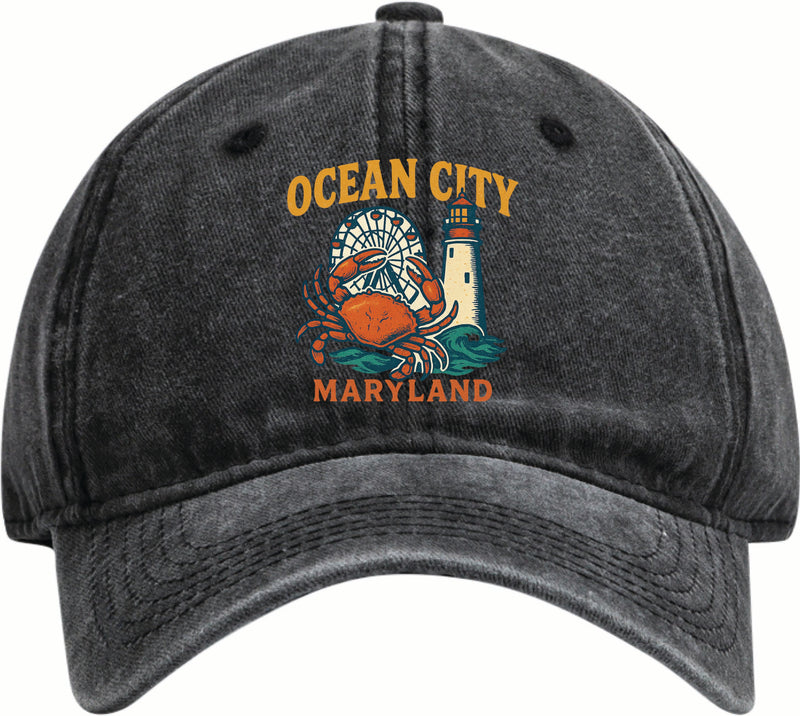 Ocean City Maryland Vintage Design Black Dad Hat – Unisex Soft Baseball Cap Black