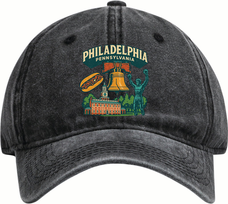 Philadelphia Pennsylvania Vintage Design Black Dad Hat – Unisex Soft Baseball Cap Black