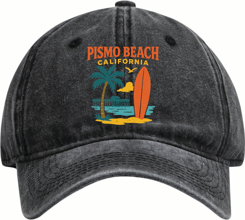 Pismo Beach California Vintage Design Black Dad Hat – Unisex Soft Baseball Cap Black