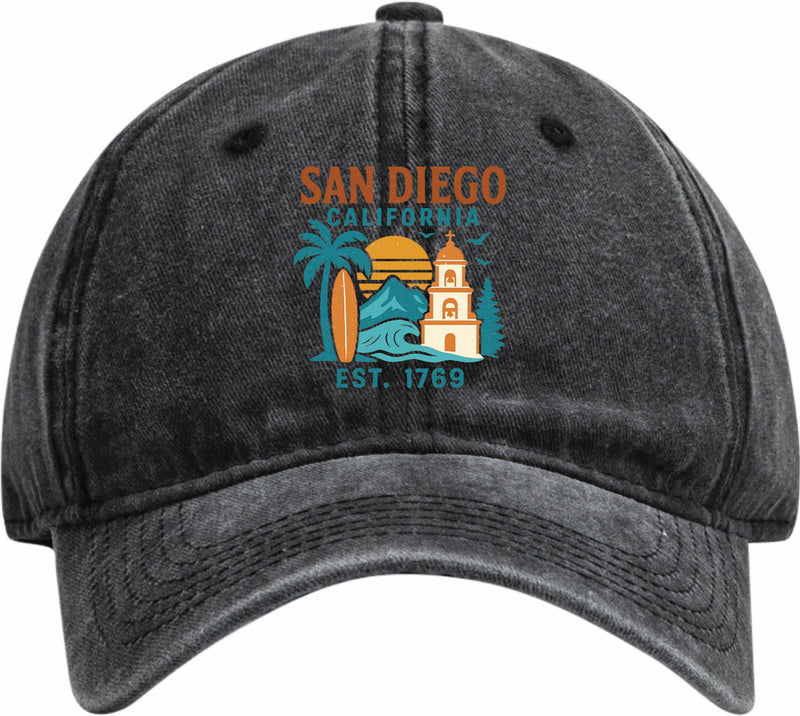 San Diego California Vintage Design Black Dad Hat – Unisex Soft Baseball Cap Black