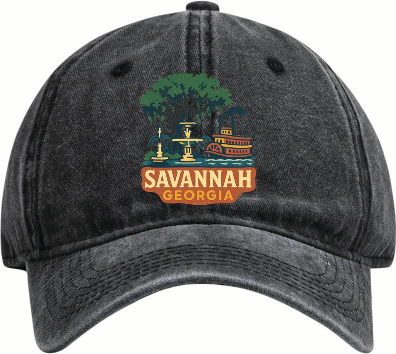Savannah Georgia Vintage Design Black Dad Hat – Unisex Soft Baseball Cap Black