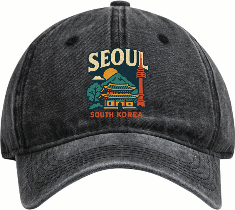 Seoul South Korea Vintage Design Black Dad Hat – Unisex Soft Baseball Cap Black
