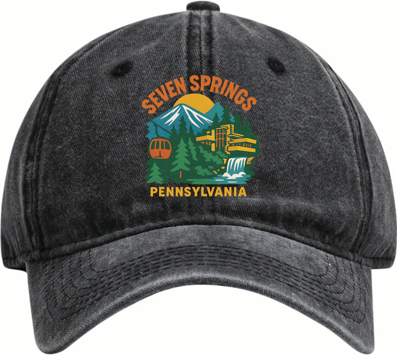 Seven Springs Pennsylvania Vintage Design Black Dad Hat – Unisex Soft Baseball Cap Black