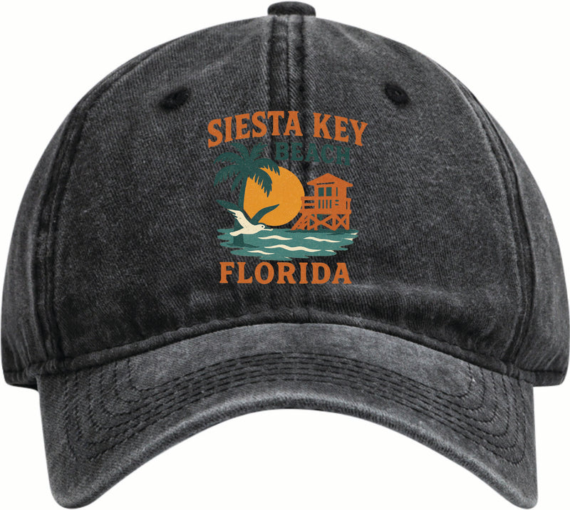 Siesta Key Beach Florida Vintage Design Black Dad Hat – Unisex Soft Baseball Cap Black