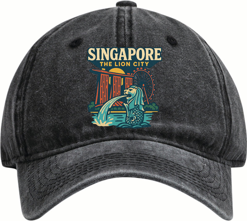 Singapore Vintage Design Black Dad Hat – Unisex Soft Baseball Cap Black