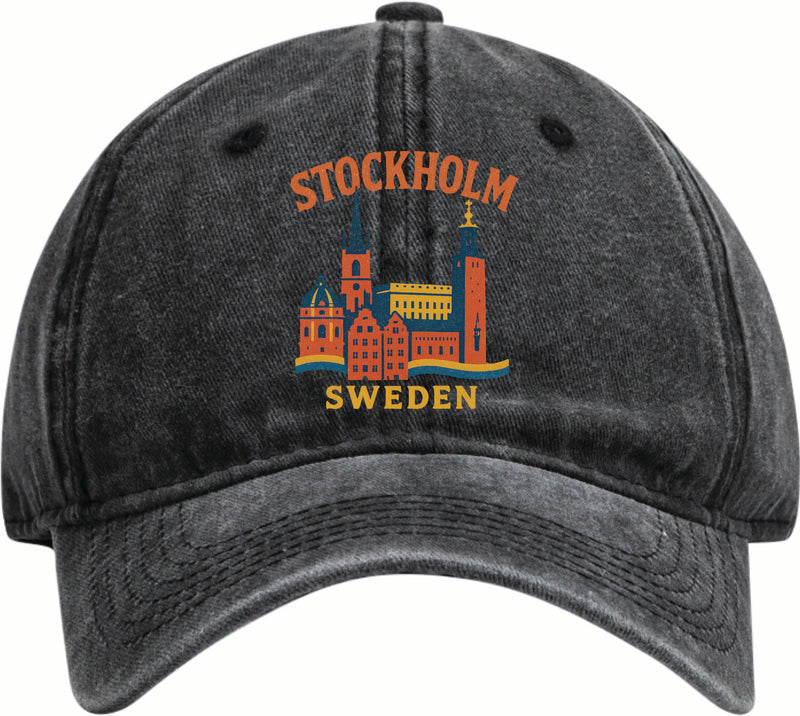 Stockholm Sweden Vintage Design Black Dad Hat – Unisex Soft Baseball Cap Black