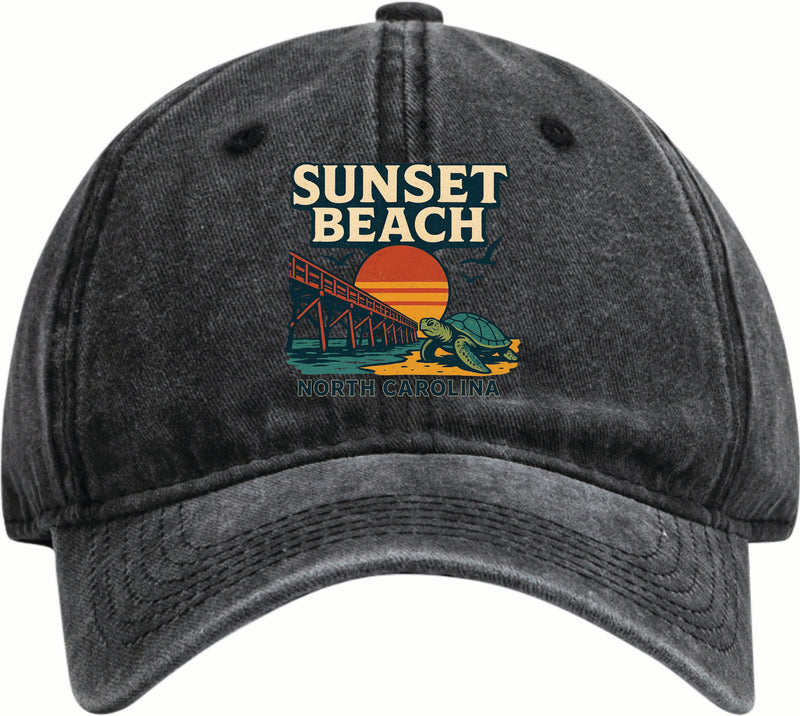 Sunset Beach North Carolina Vintage Design Black Dad Hat – Unisex Soft Baseball Cap Black