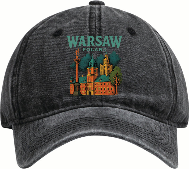 Warsaw Poland Vintage Design Black Dad Hat – Unisex Soft Baseball Cap Black