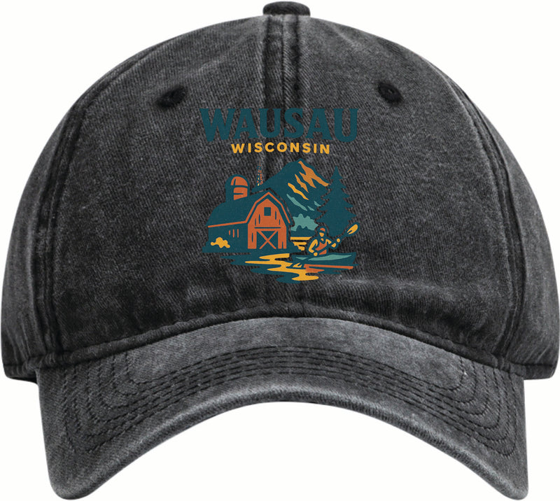 Wausau Wisconsin Vintage Design Black Dad Hat – Unisex Soft Baseball Cap Black