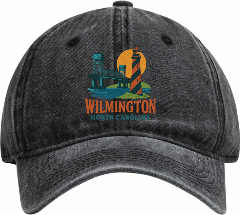 Wilmington North Carolina Vintage Design Black Dad Hat – Unisex Soft Baseball Cap Black