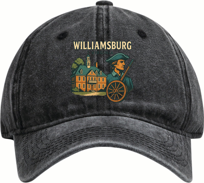 Williamsburg Virginia Vintage Design Black Dad Hat – Unisex Soft Baseball Cap Black