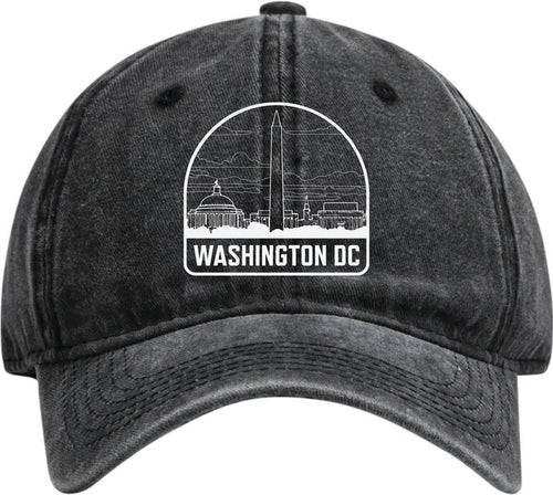 Washington DC Design Black Dad Hat – Unisex Soft Baseball Cap with Silhouette Design Black