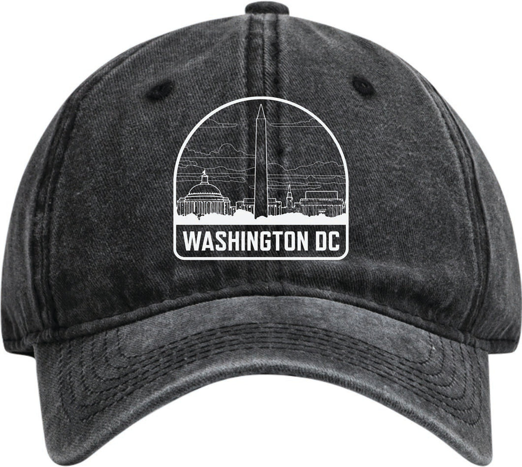 Washington DC Design Black Dad Hat – Unisex Soft Baseball Cap with Silhouette Design Black