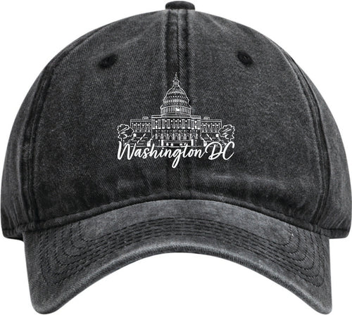Washington DC Design 2 Black Dad Hat – Unisex Soft Baseball Cap with Silhouette Design Black