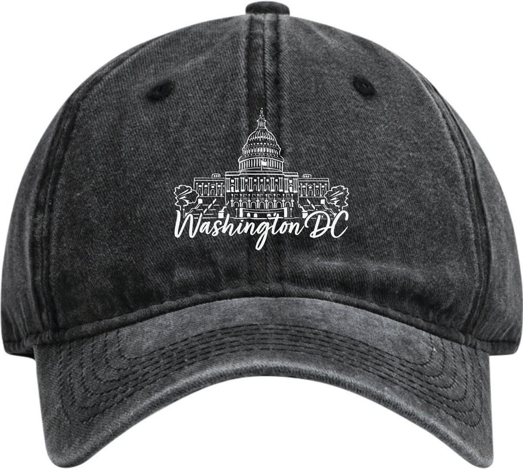 Washington DC Design 2 Black Dad Hat – Unisex Soft Baseball Cap with Silhouette Design Black
