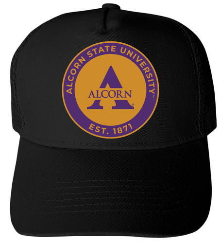 Alcorn State Braves Officially Licensed Trucker Hat - Unisex Mesh Back Cap with Full Color Heat Transfer Logo Black