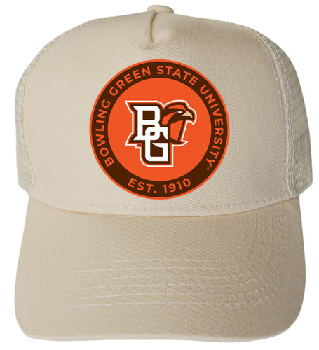 Bowling Green Falcons Officially Licensed Trucker Hat - Unisex Mesh Back Cap with Full Color Heat Transfer Logo Cream