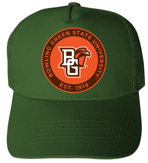 Bowling Green Falcons Officially Licensed Trucker Hat - Unisex Mesh Back Cap with Full Color Heat Transfer Logo Green