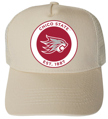 California State University Chico Officially Licensed Trucker Hat - Unisex Mesh Back Cap with Full Color Heat Transfer Logo Cream