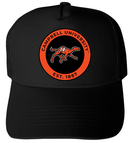 Campbell University Fighting Camels Officially Licensed Trucker Hat - Unisex Mesh Back Cap with Full Color Heat Transfer Logo Black