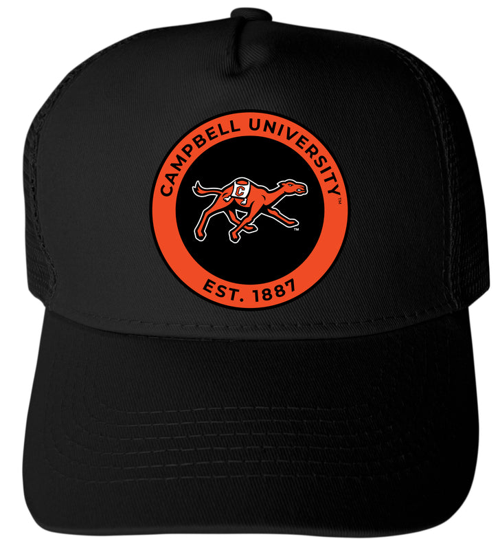 Campbell University Fighting Camels Officially Licensed Trucker Hat - Unisex Mesh Back Cap with Full Color Heat Transfer Logo Black