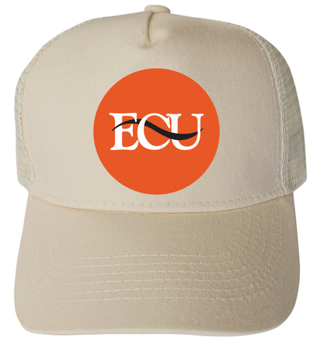 East Central University Tigers Officially Licensed - Unisex Trucker Hat with Full Color Heat Transfer Logo Cream