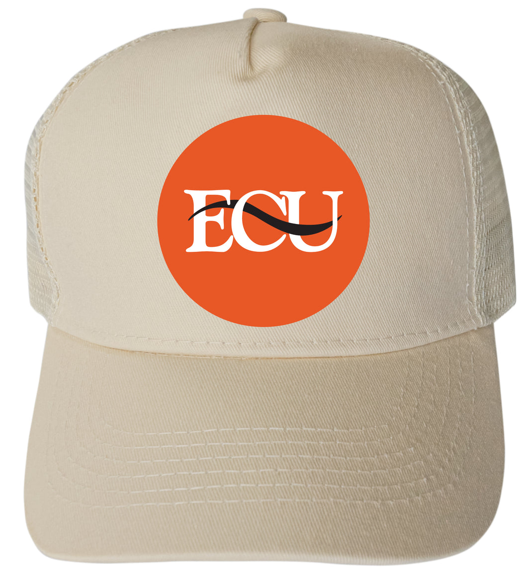 East Central University Tigers Officially Licensed - Unisex Trucker Hat with Full Color Heat Transfer Logo Cream