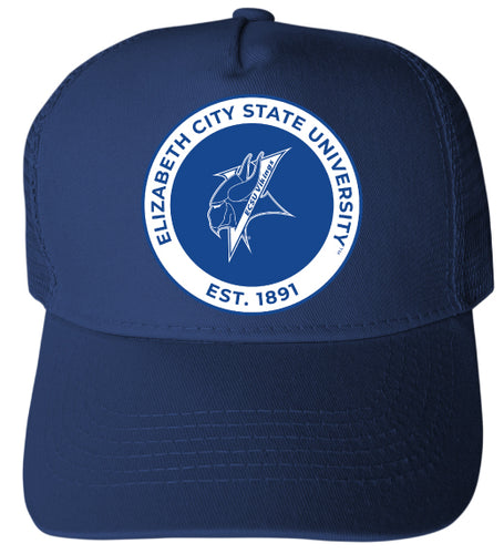 Elizabeth City State University Officially Licensed Trucker Hat - Unisex Mesh Back Cap with Full Color Heat Transfer Logo Navy