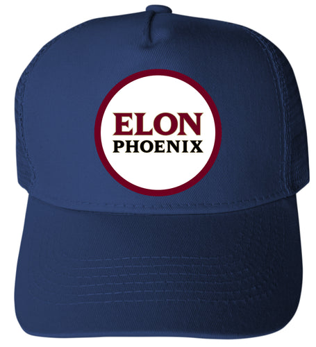 Elon University Officially Licensed Trucker Hat - Unisex Mesh Back Cap with Full Color Heat Transfer Logo Navy