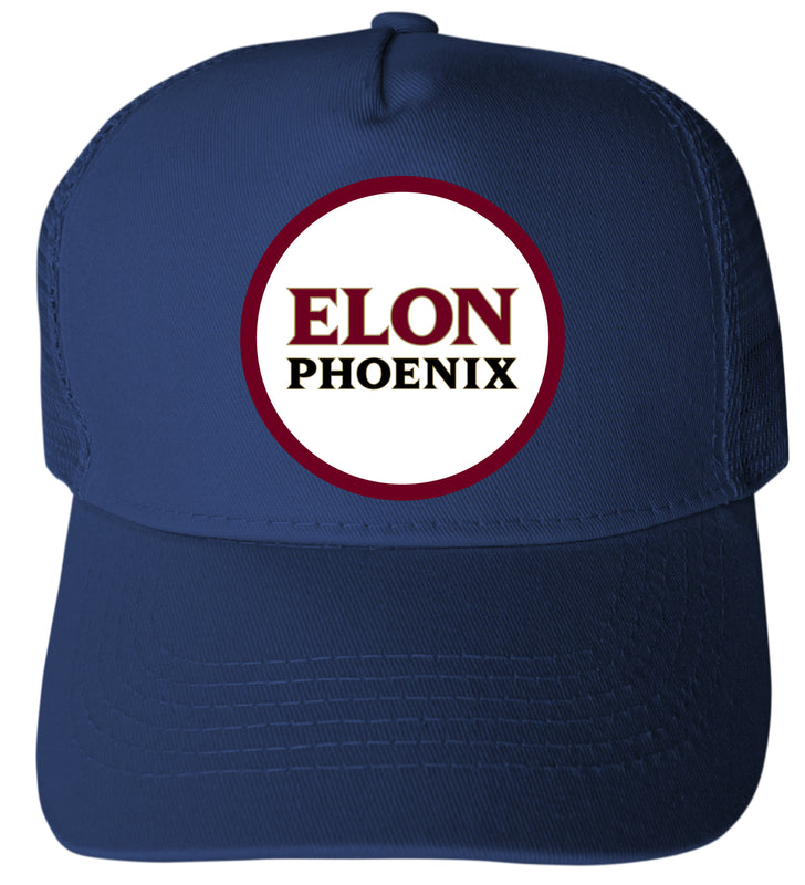 Elon University Officially Licensed Trucker Hat - Unisex Mesh Back Cap with Full Color Heat Transfer Logo Navy