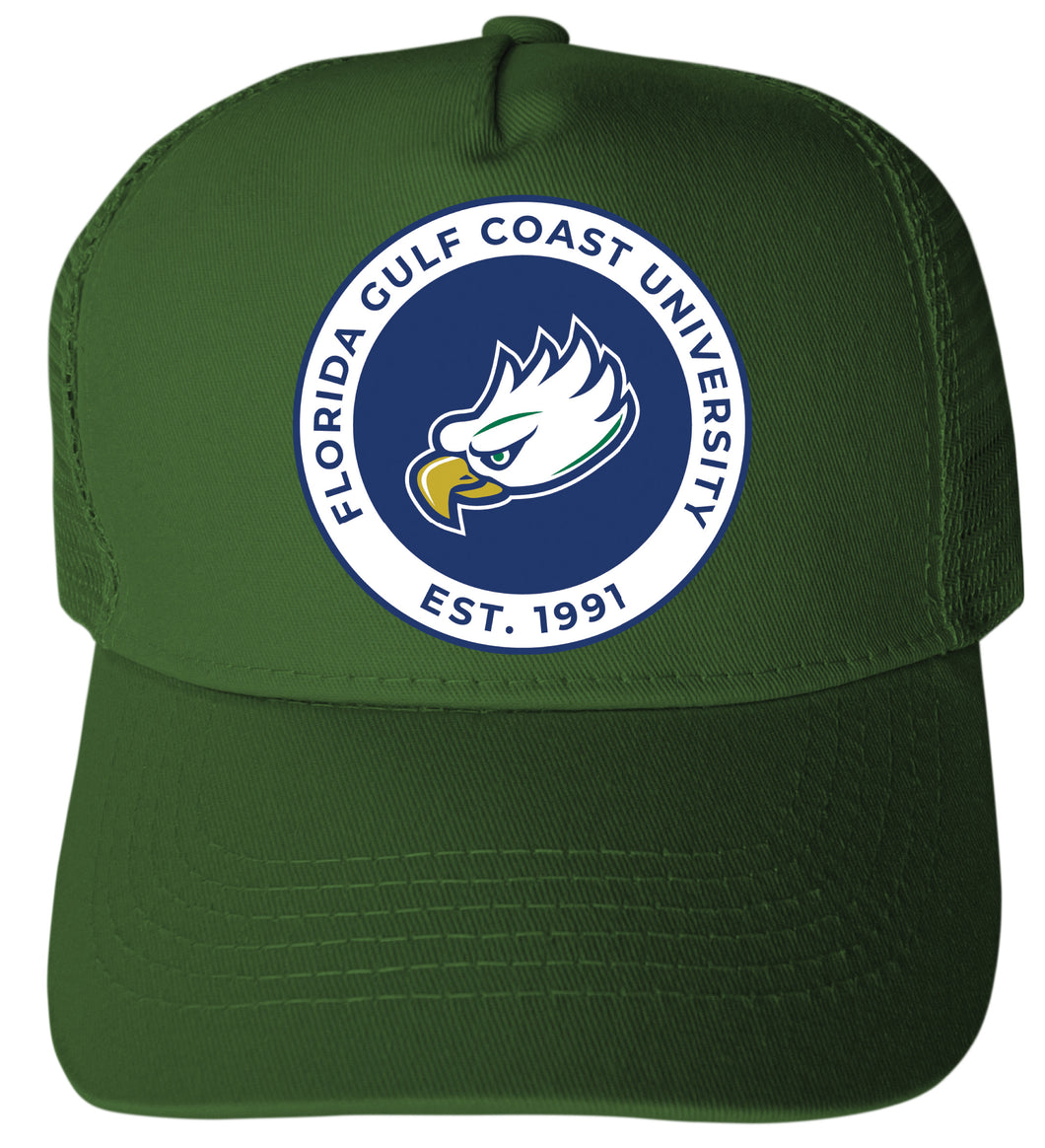Florida Gulf Coast Eagles Officially Licensed Trucker Hat - Unisex Mesh Back Cap with Full Color Heat Transfer Logo Green
