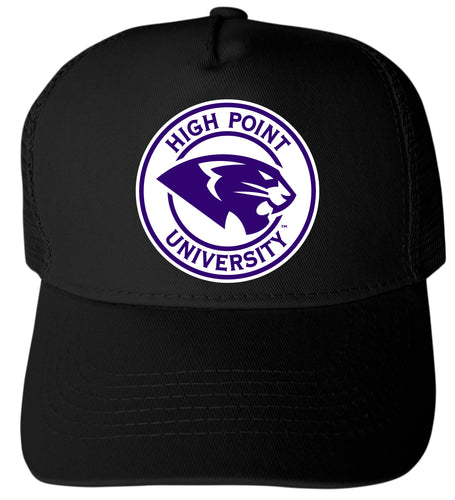 High Point University Officially Licensed Trucker Hat - Unisex Mesh Back Cap with Full Color Heat Transfer Logo Black