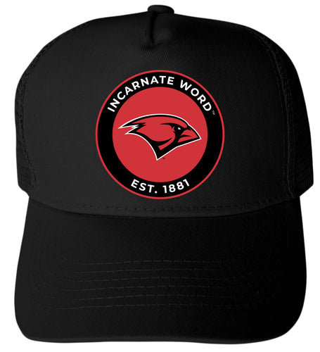 Incarnate Word Cardinals Officially Licensed - Unisex Trucker Hat with Full Color Heat Transfer Logo Black