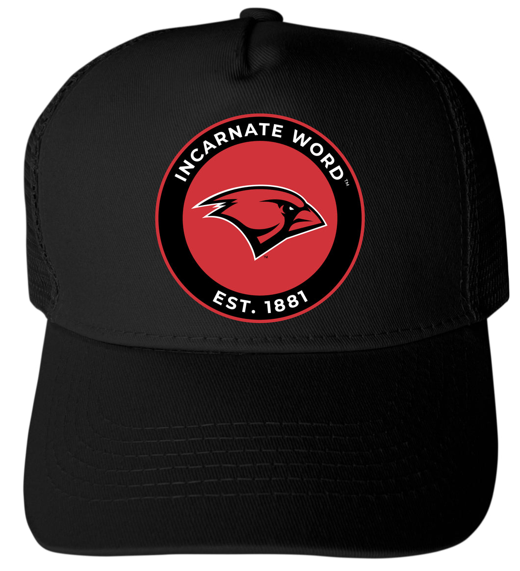 Incarnate Word Cardinals Officially Licensed - Unisex Trucker Hat with Full Color Heat Transfer Logo Black