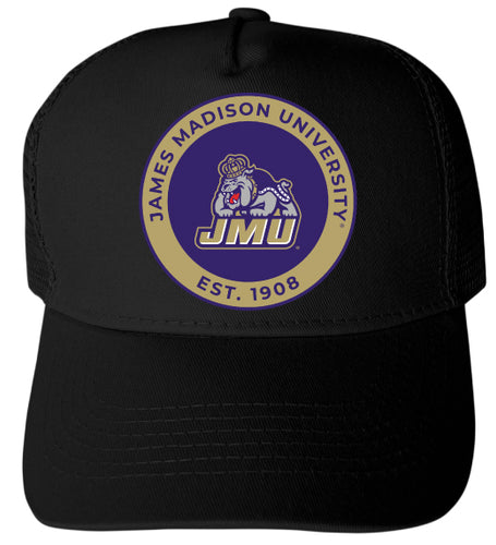 James Madison Dukes Officially Licensed Trucker Hat - Unisex Mesh Back Cap with Full Color Heat Transfer Logo Black